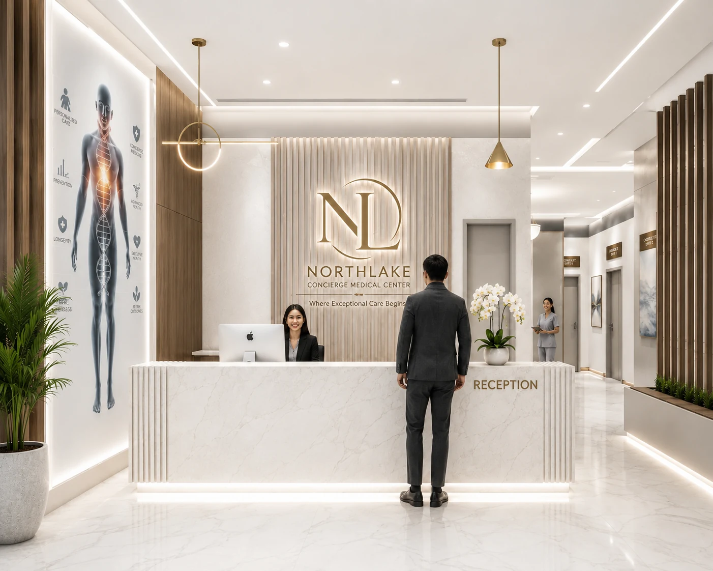 Conceptual reception rendering for Northlake Concierge Medical Center