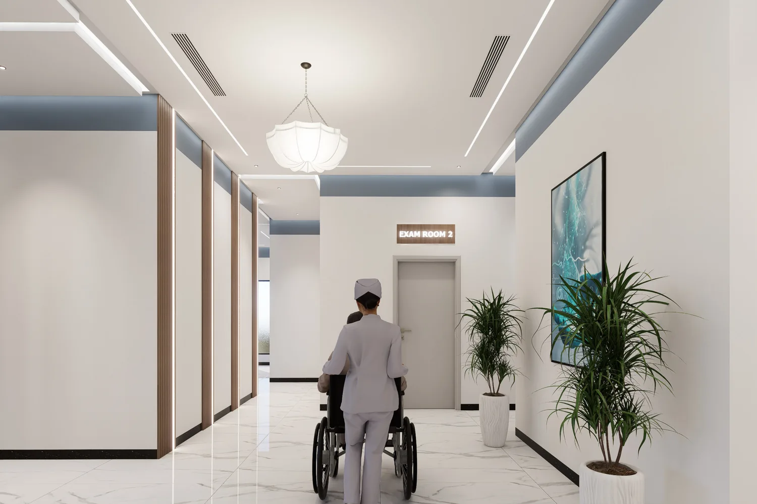 Clinical hallway rendering
