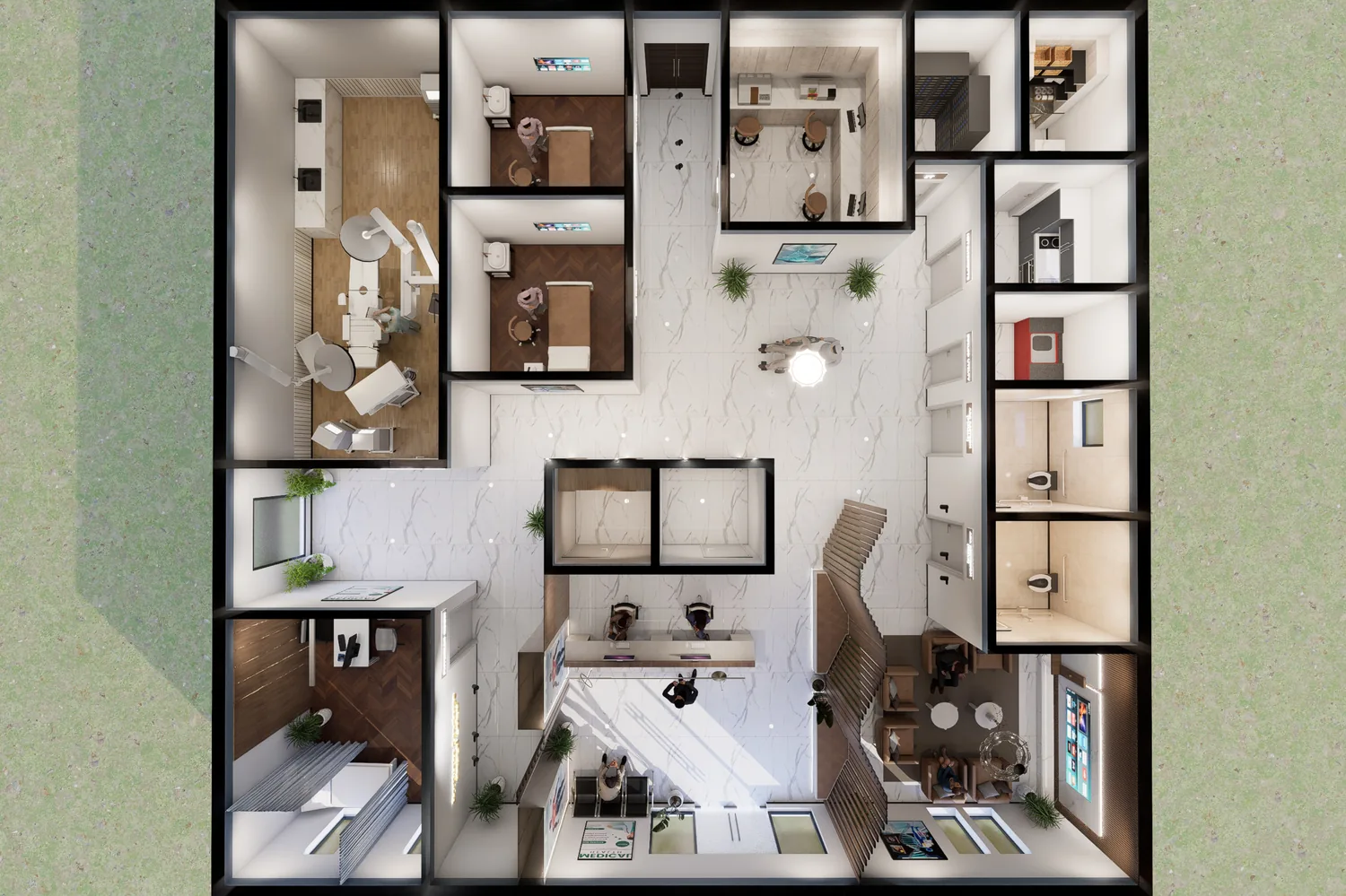 Overhead conceptual medical office layout